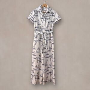 Vintage 70s Nautical Sailboat Jumpsuit Handmade Belted Wide Leg Elastic Waist M